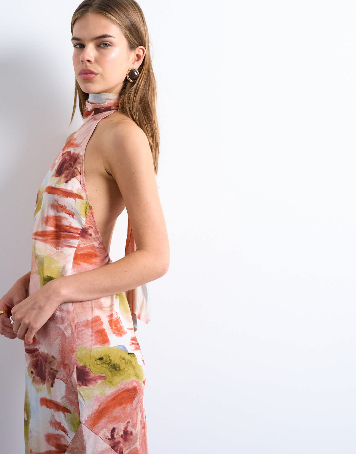Topshop full neck halter midi dress in bold abstract floral