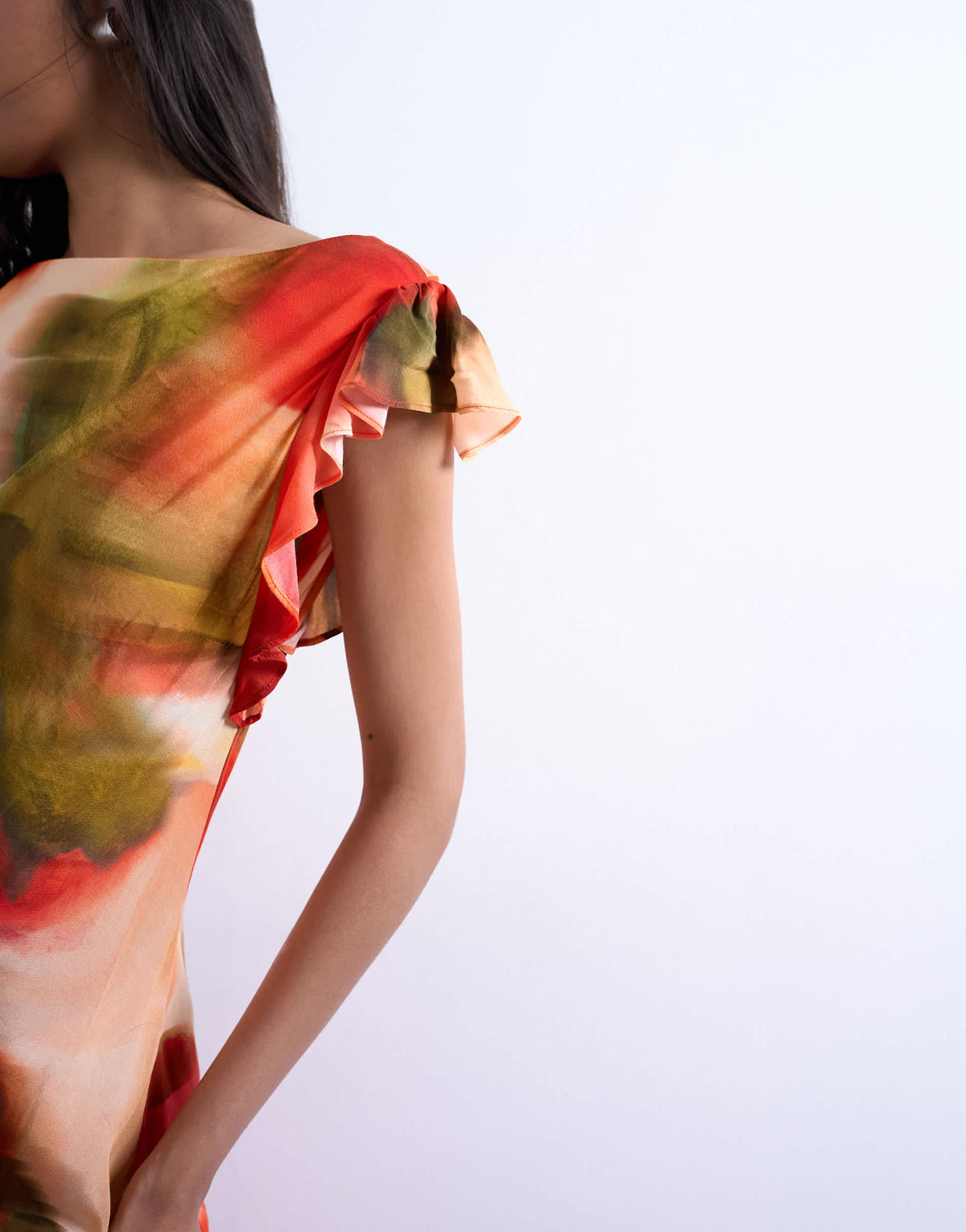 Topshop cowl back flutter sleeve maxi dress in abstract floral