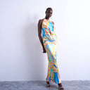 Robe longue dos nu Topshop à imprimé boutique bleu