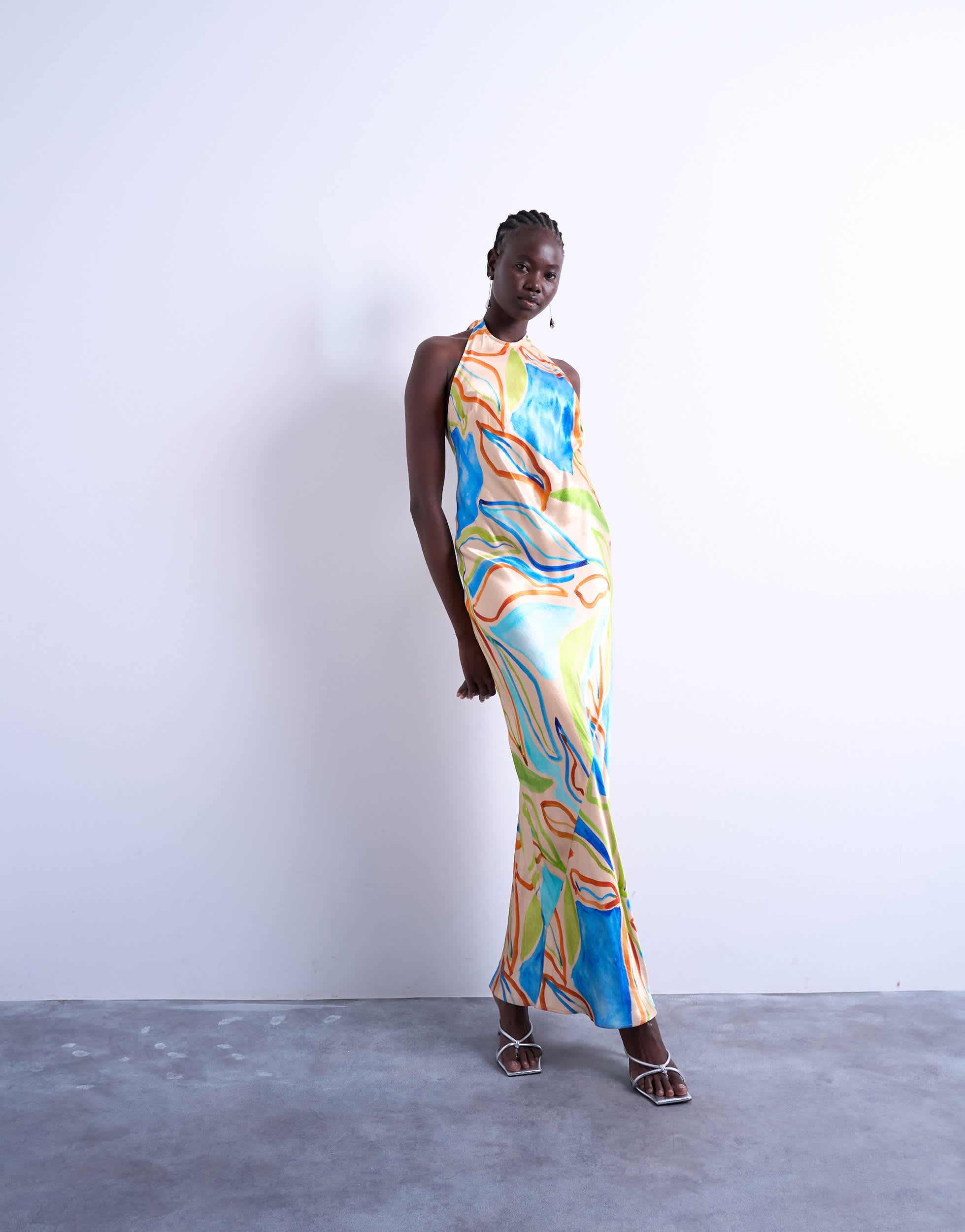 Robe longue dos nu Topshop à imprimé boutique bleu