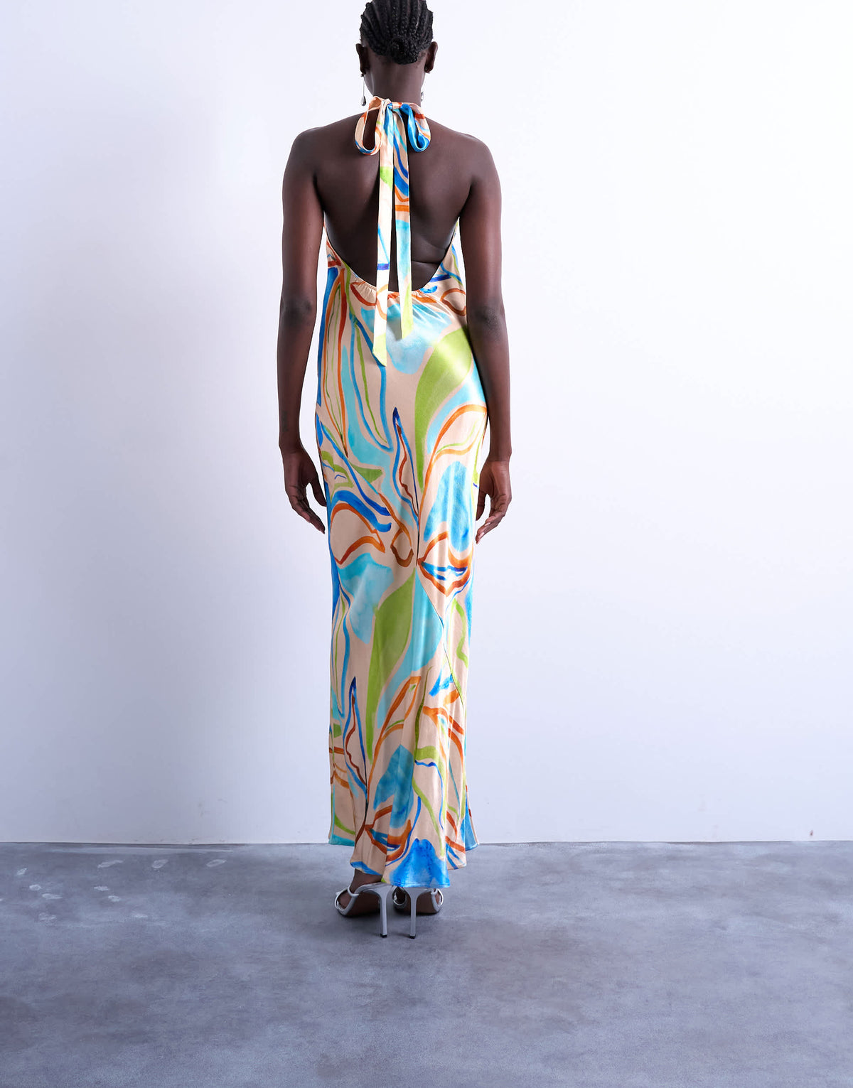 Topshop halter neck maxi dress in blue boutique print