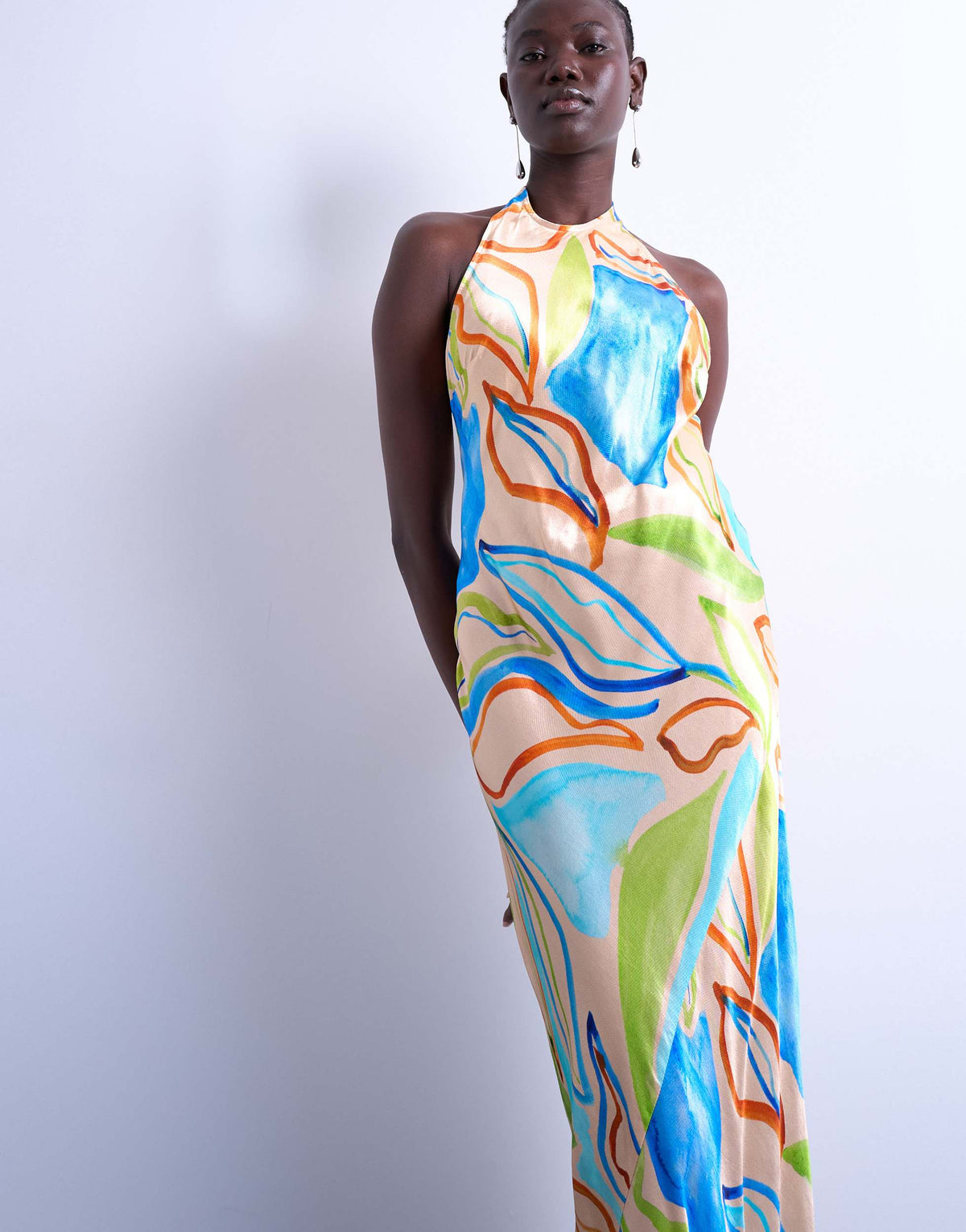 Topshop halter neck maxi dress in blue boutique print
