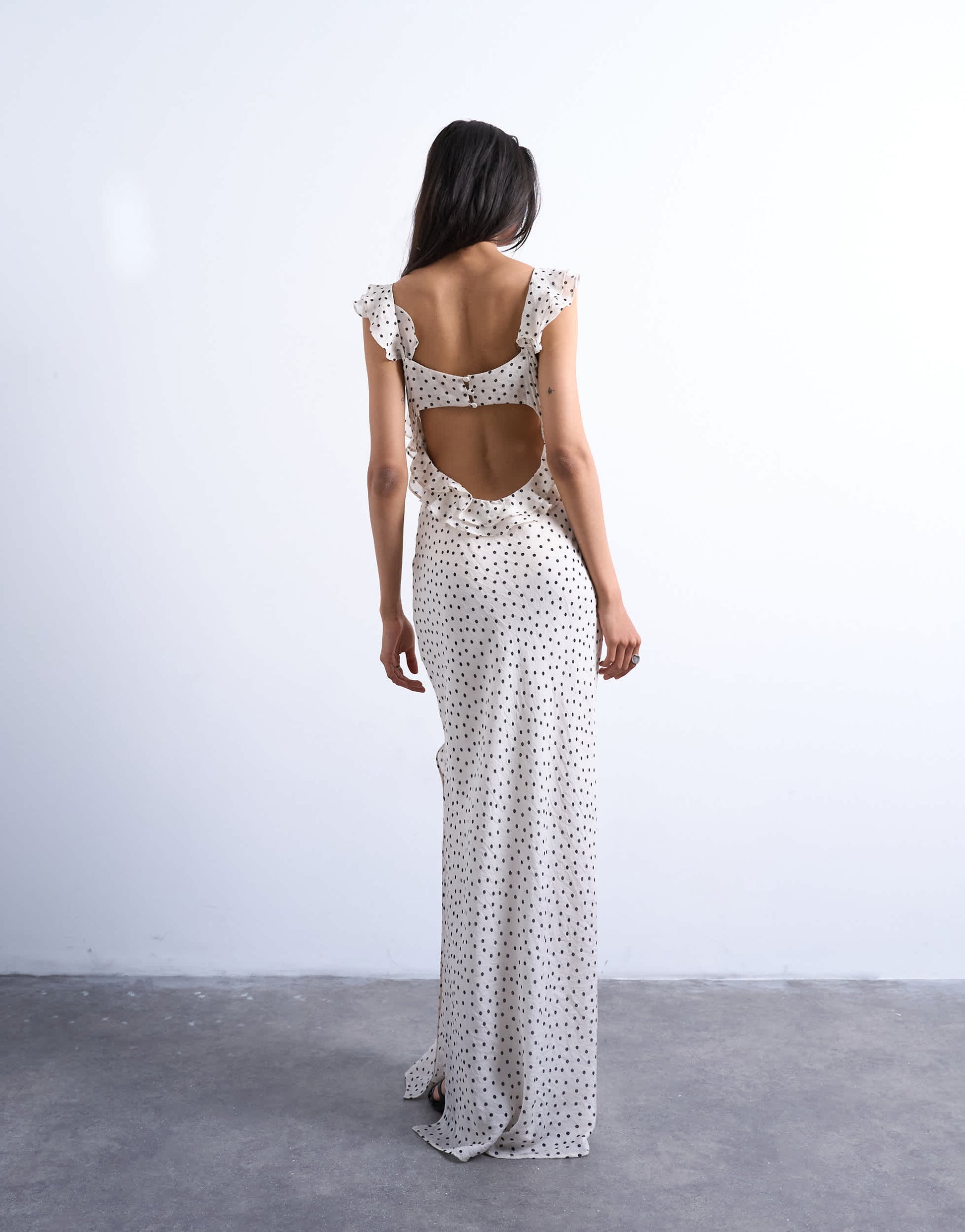 Topshop ruffle shoulder amalfi slip dress in mono spot