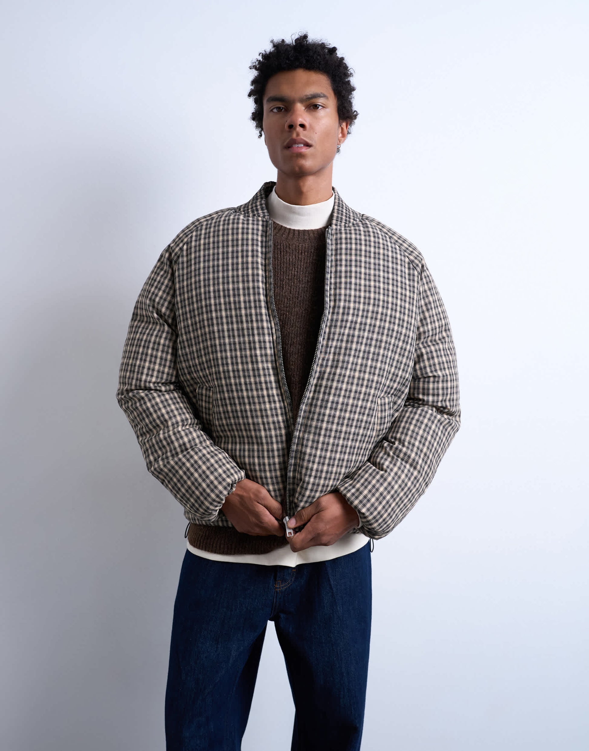Topman checked puffer in black