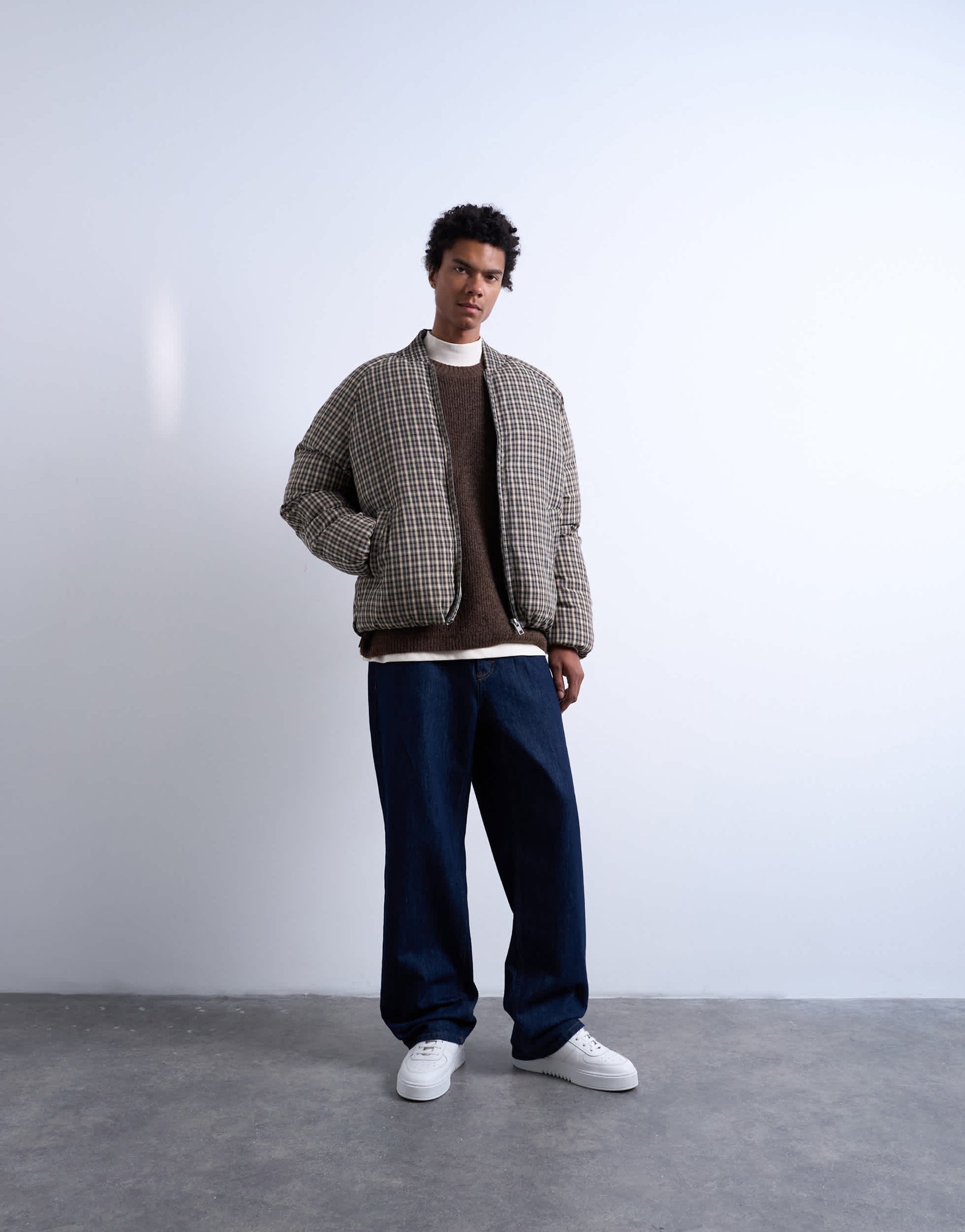 Topman checked puffer in black