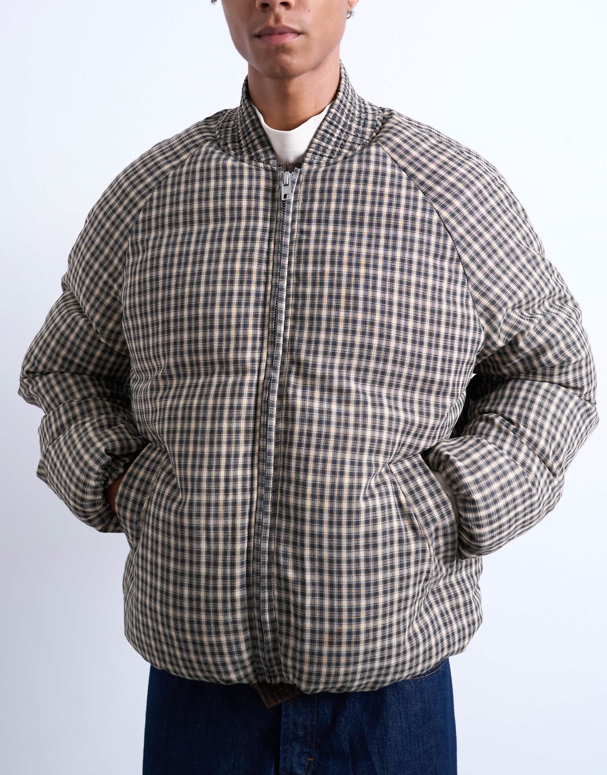 Topman checked puffer in black