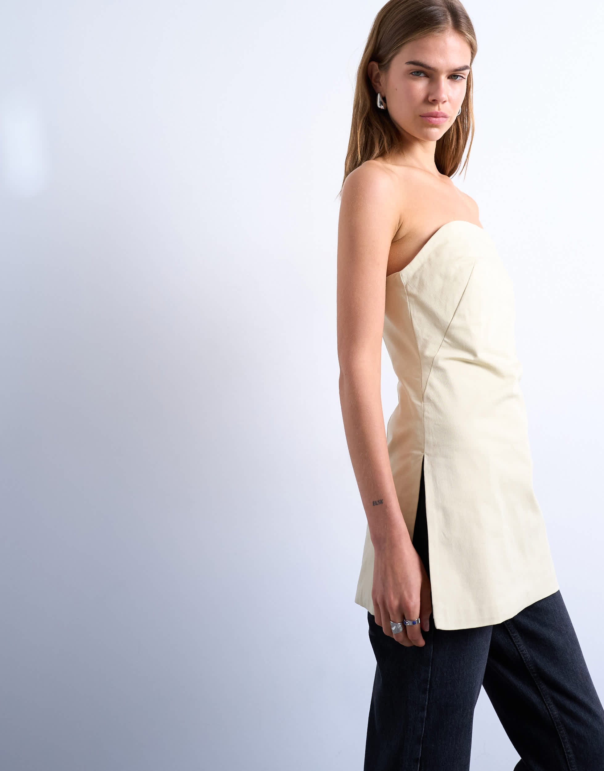 Topshop Clean Longline Tunika-Bandeau-Top in Buttermilch