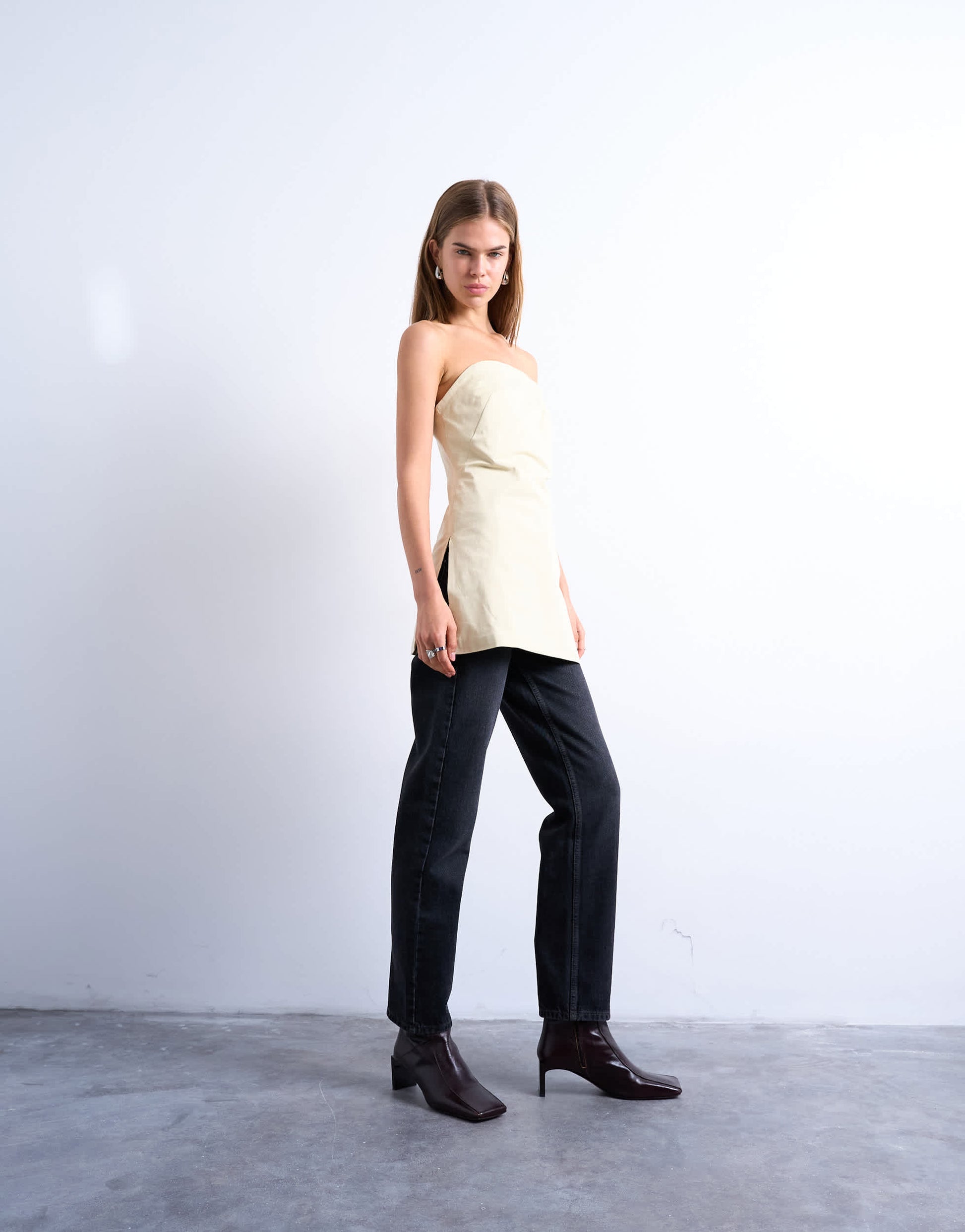 Topshop clean longline tunic bandeau top in buttermilk