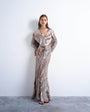 Topshop long sleeve ruffle maxi dress with scarf wrap detail in abstract stripe