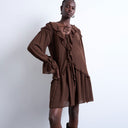 Topshop poet sleeve frill mini dress in coffee