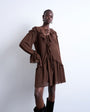 Topshop poet sleeve frill mini dress in coffee