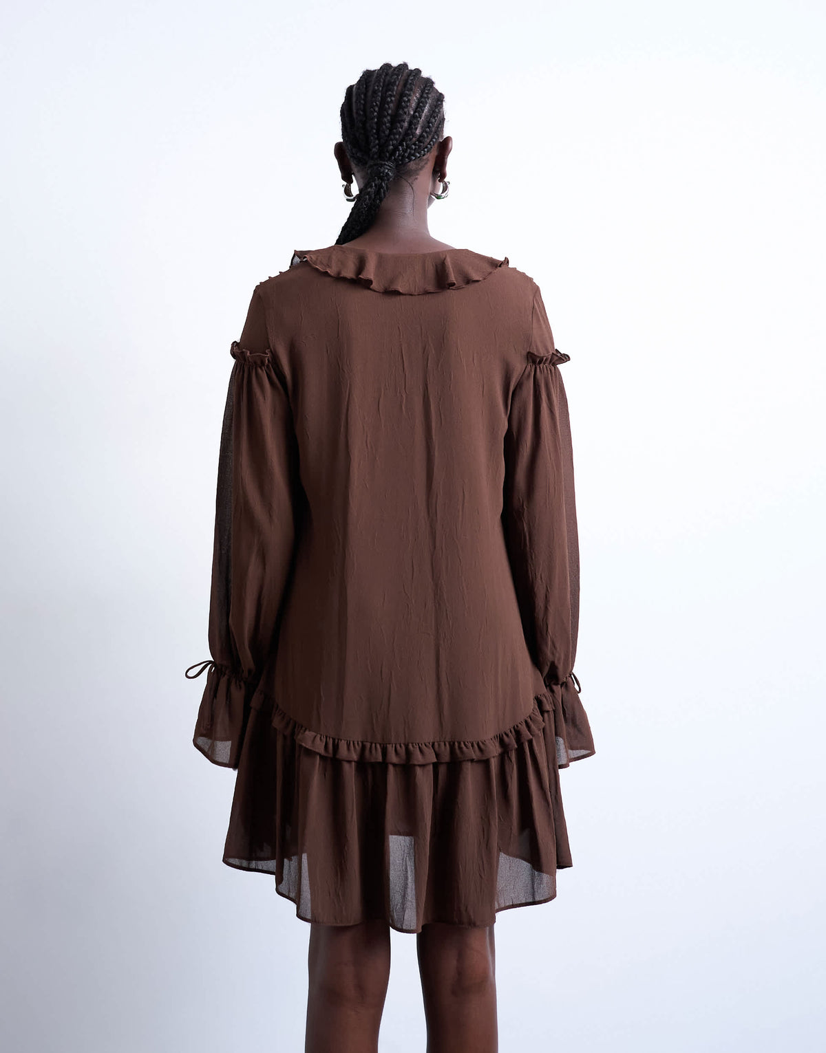 Topshop poet sleeve frill mini dress in coffee