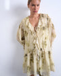 Topshop poet sleeve frill mini dress in green floral print