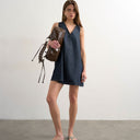 Topshop denim mini v -neck shift dress in indigo rinse