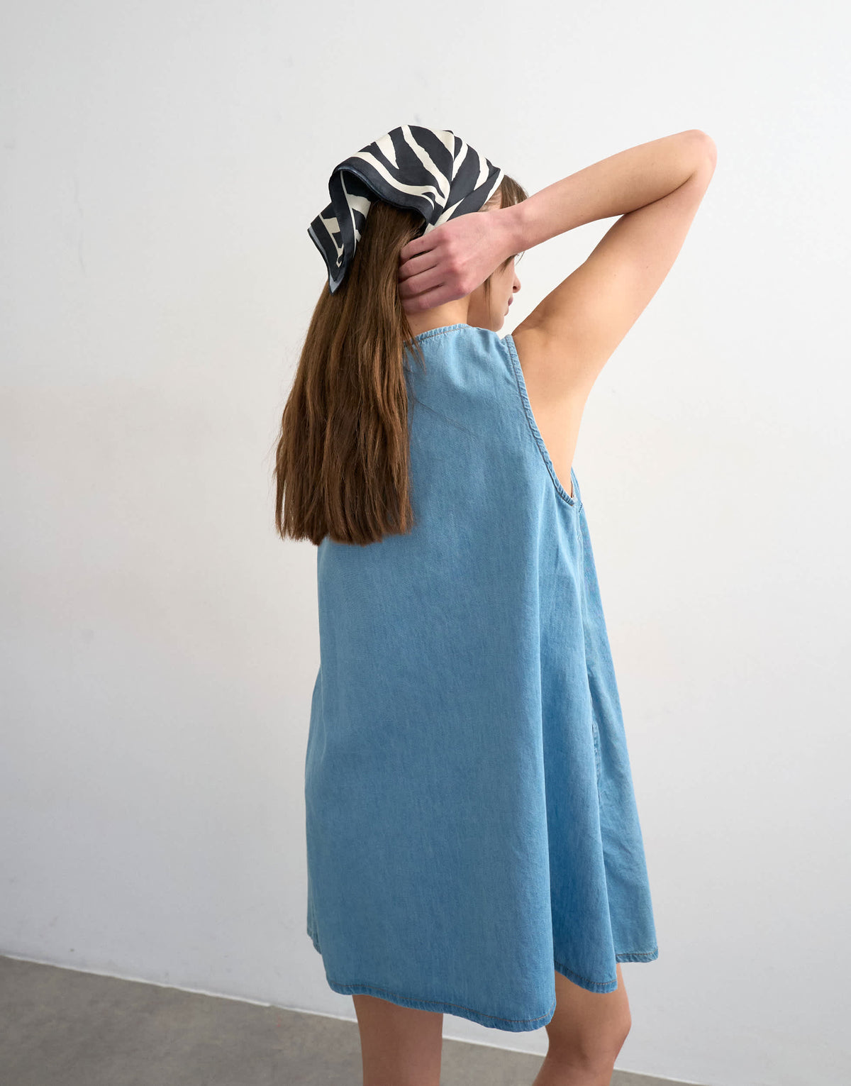 Topshop denim v-neck mini shift dress in bleach