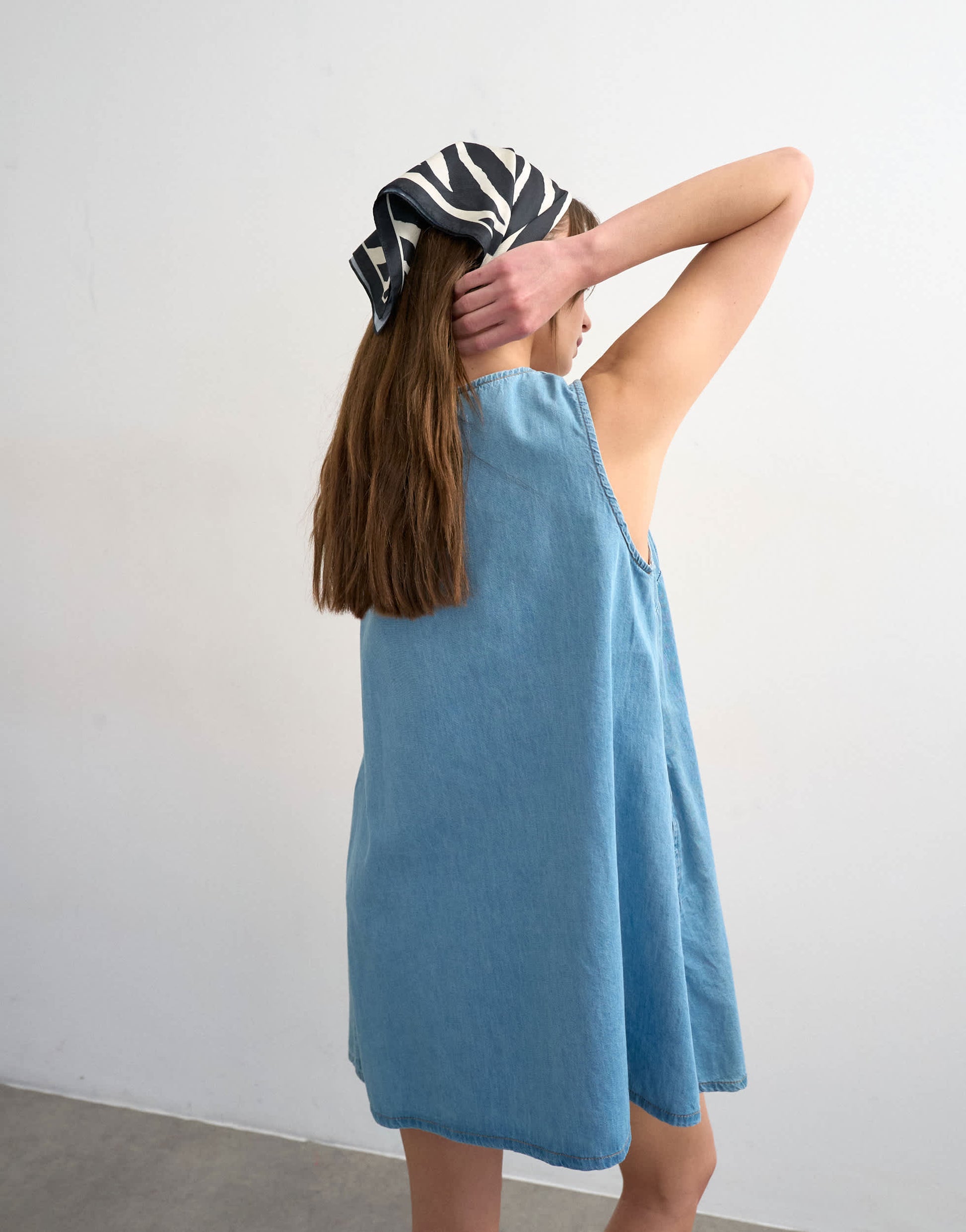 Topshop denim v-neck mini shift dress in bleach