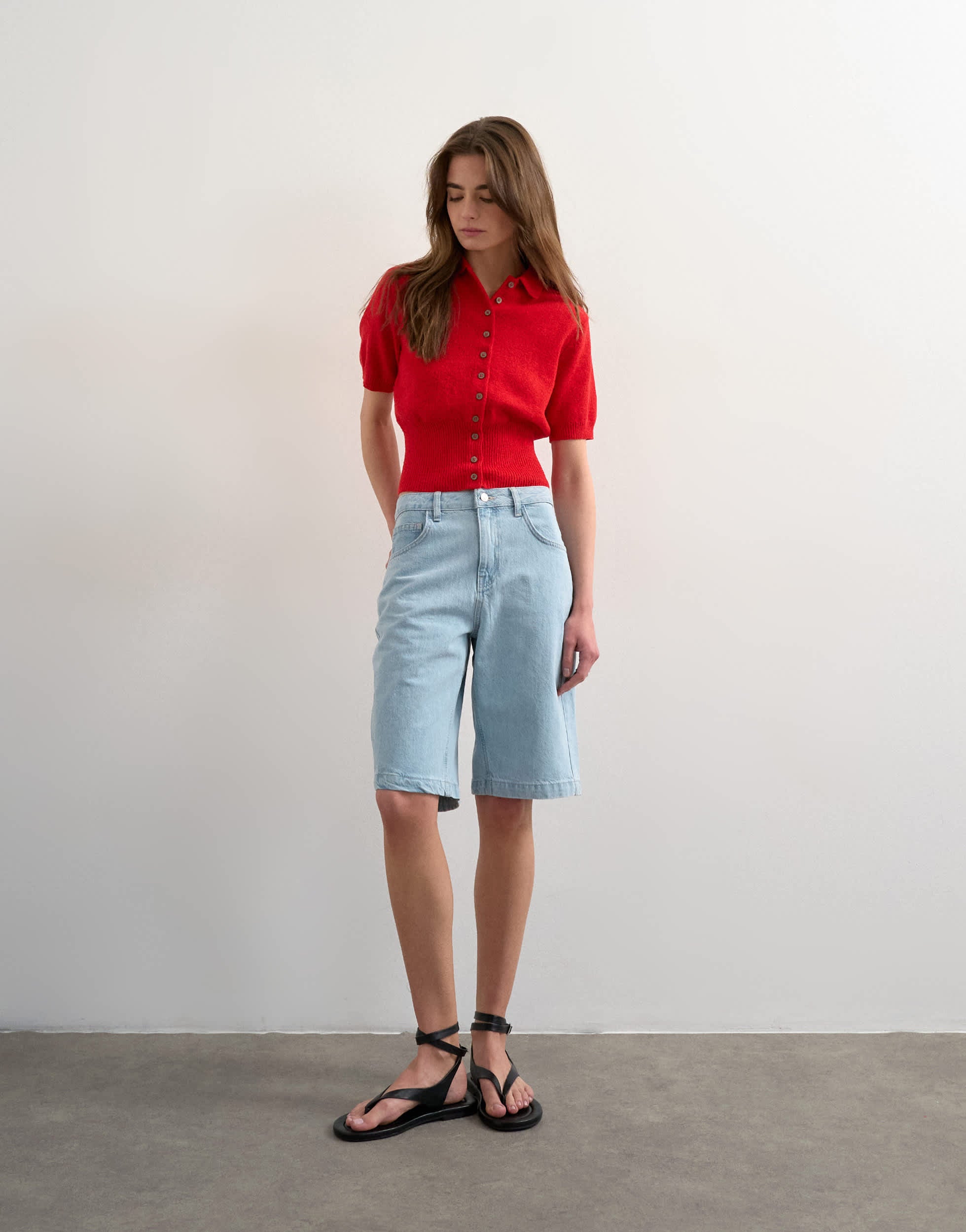 Topshop denim longline short in bleach