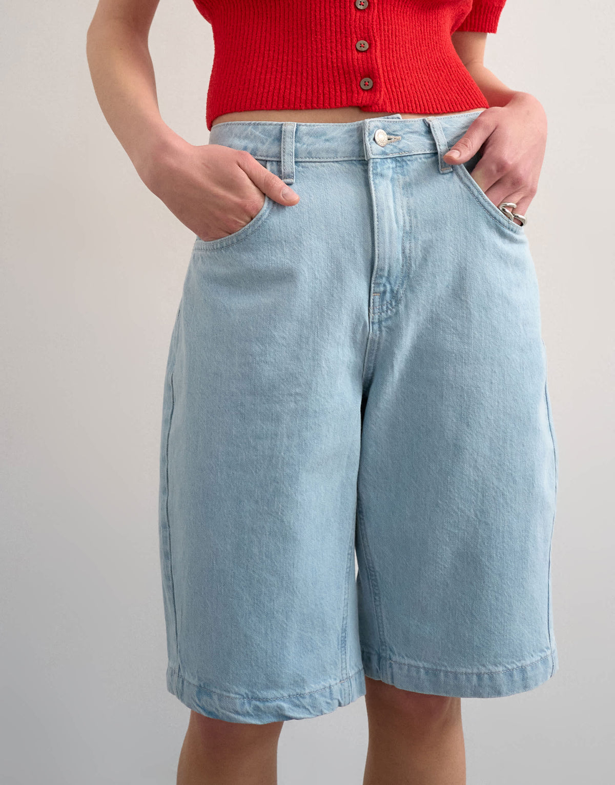 Topshop denim longline short in bleach