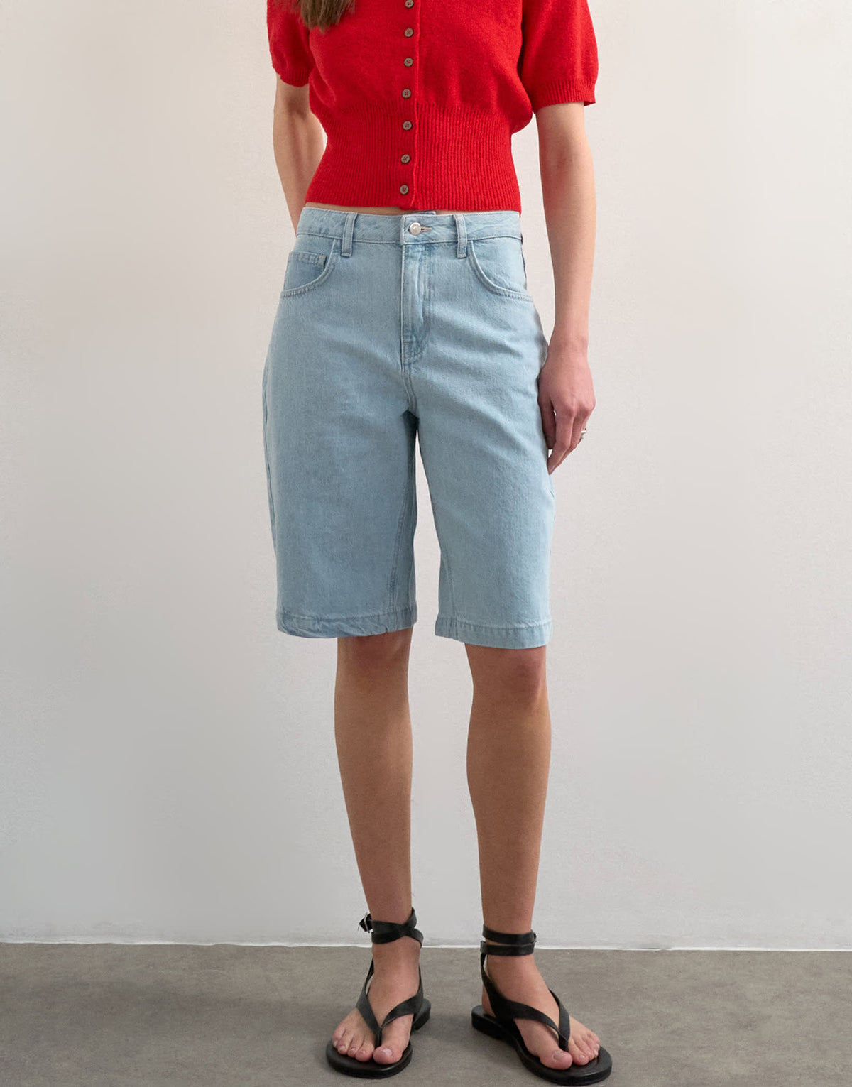 Topshop denim longline short in bleach