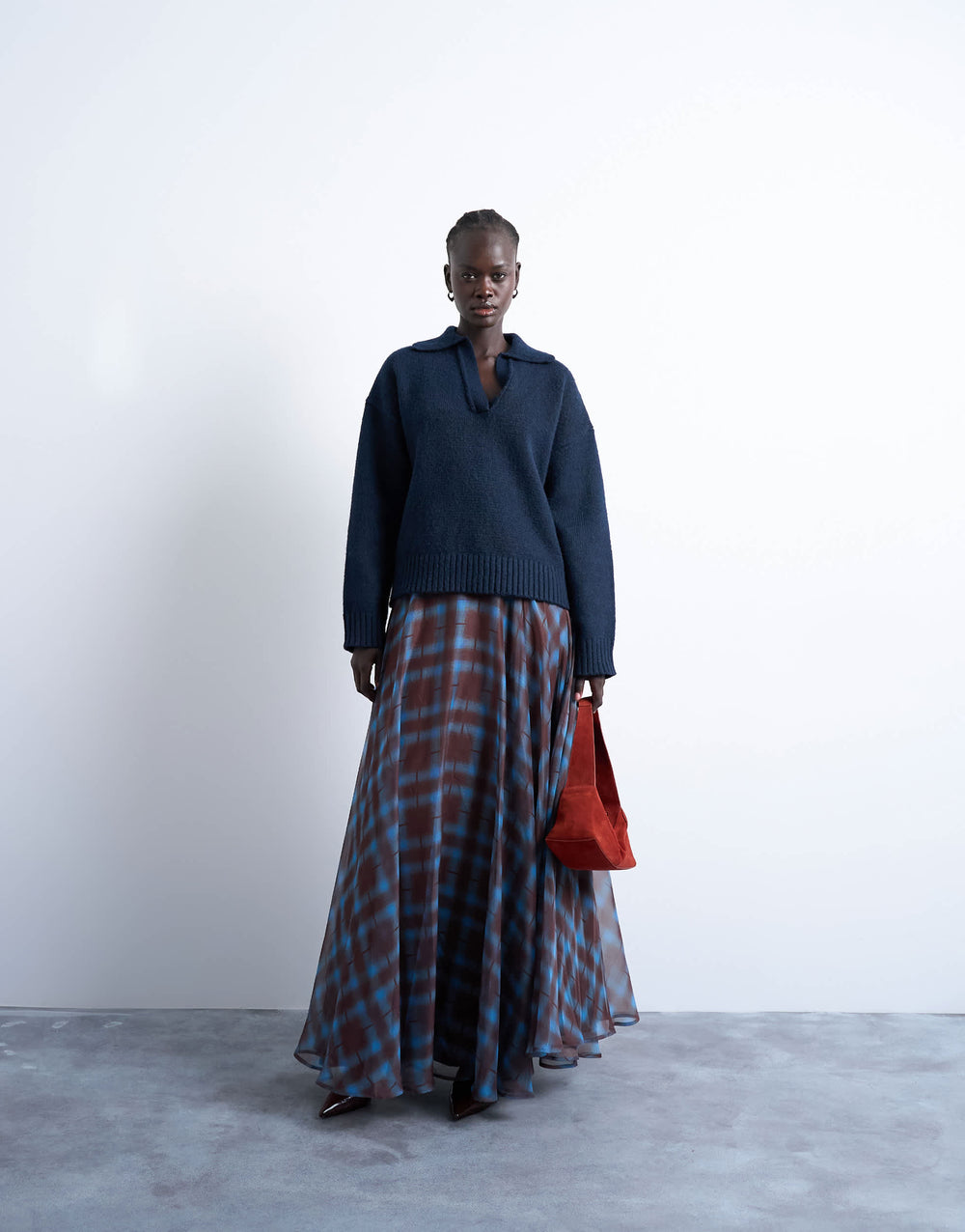 Jupe longue Topshop à carreaux bleus, ample et ronde