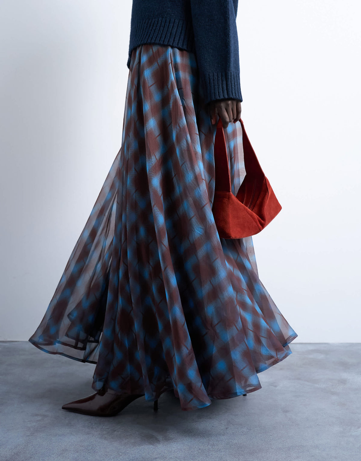 Topshop full circle maxi skirt in blue check