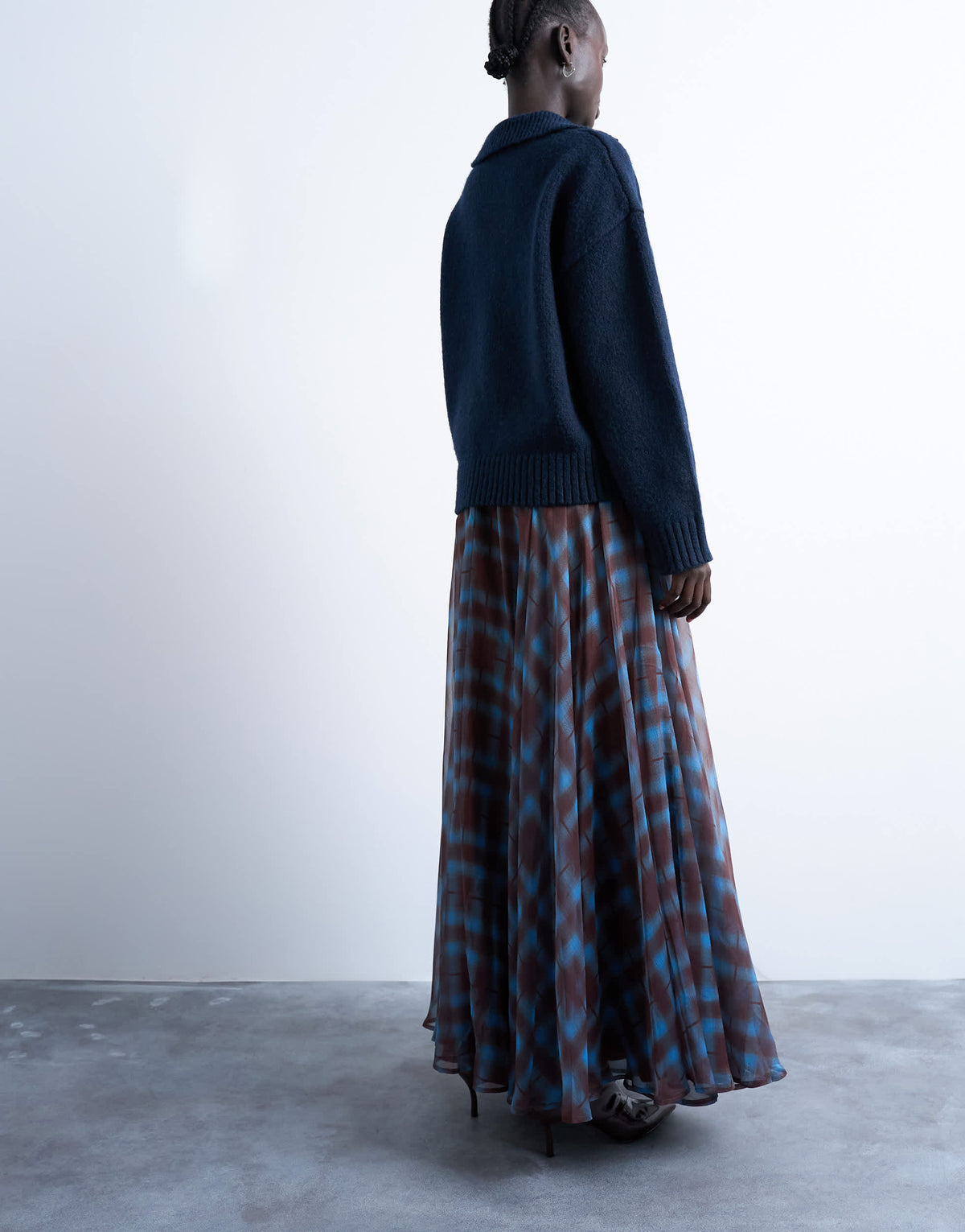 Topshop full circle maxi skirt in blue check