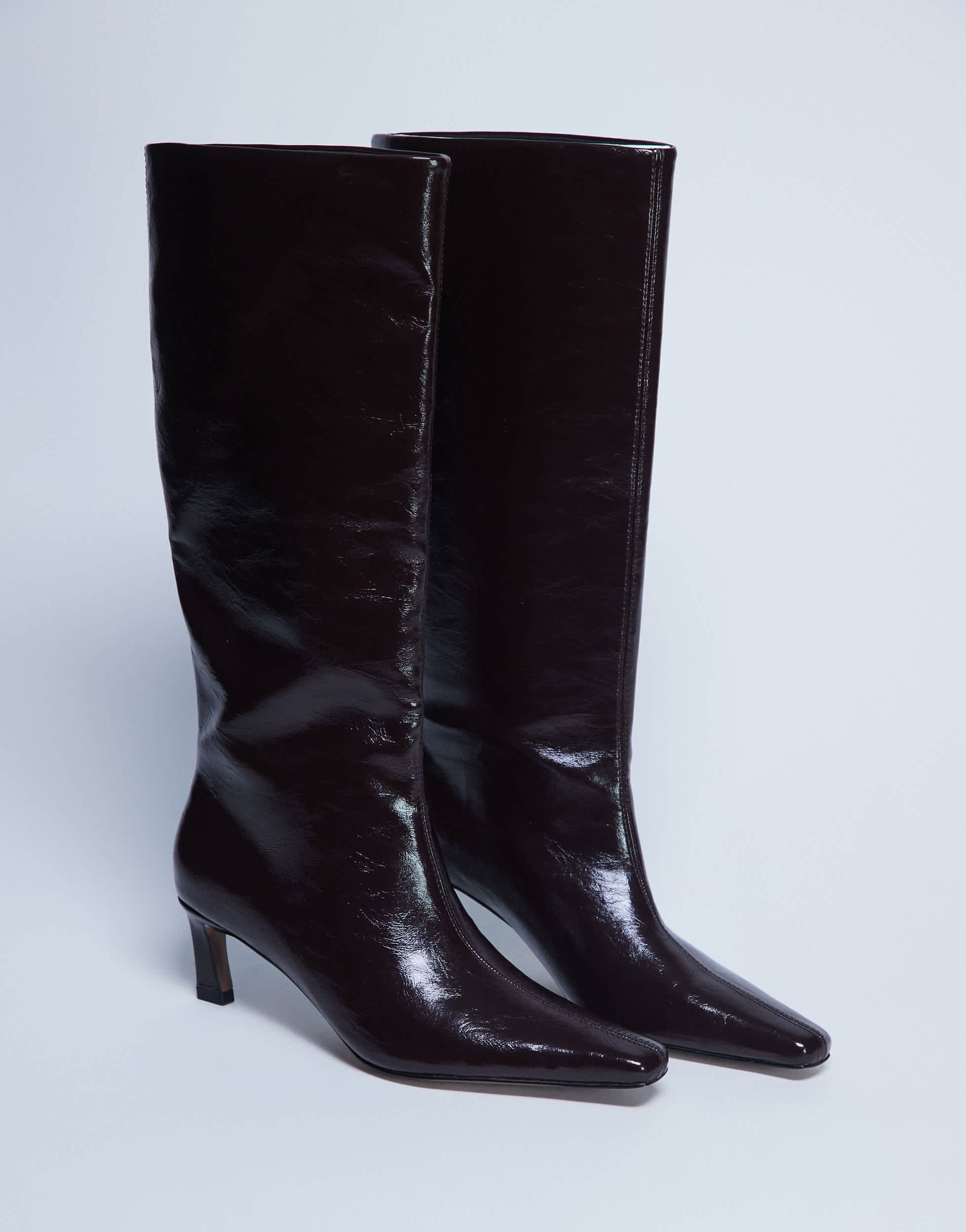 Topshop Tanya point toe knee high boot in dark chocolate