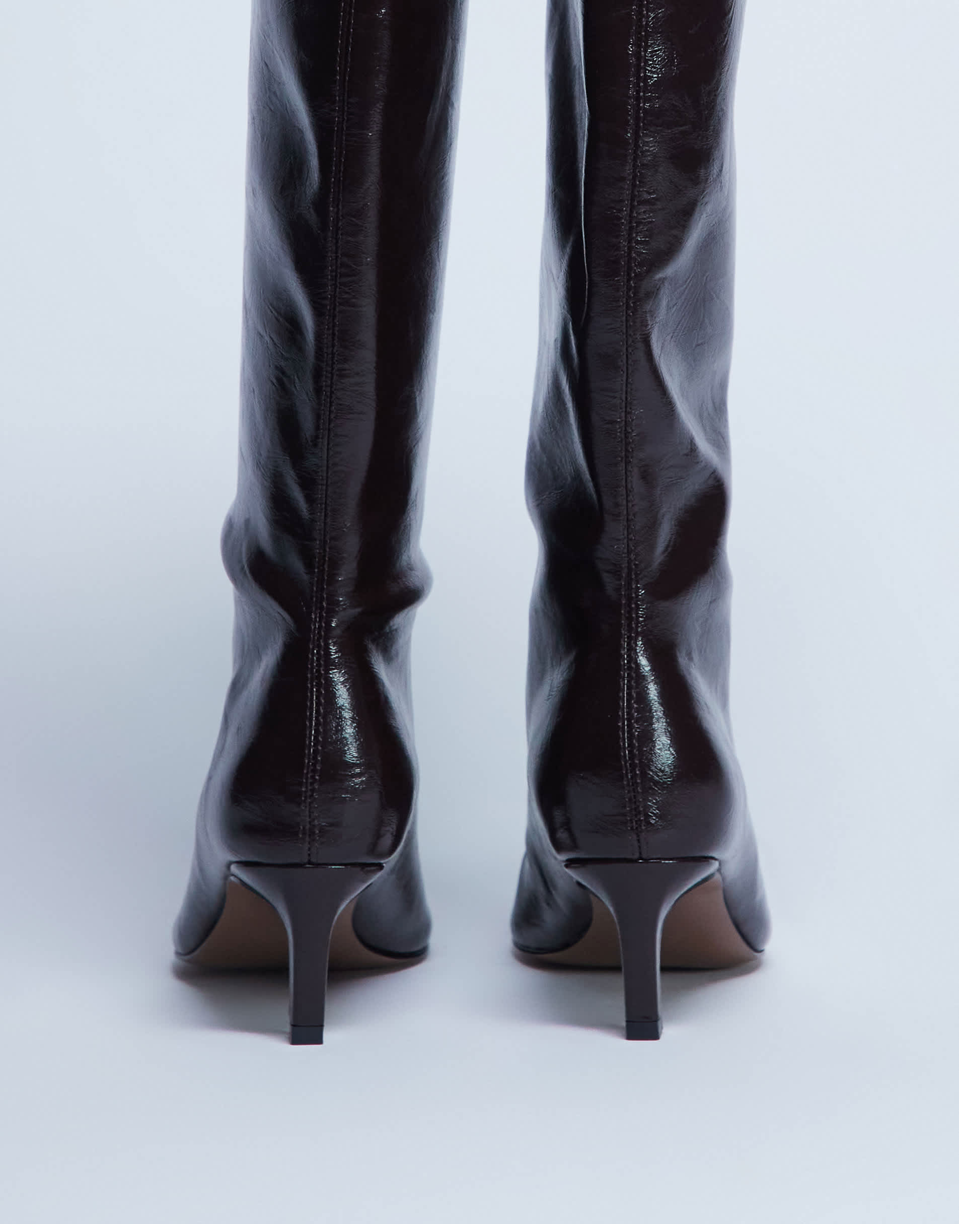 Topshop Tanya point toe knee high boot in dark chocolate