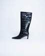Topshop Tanya point toe knee high boot in black croc
