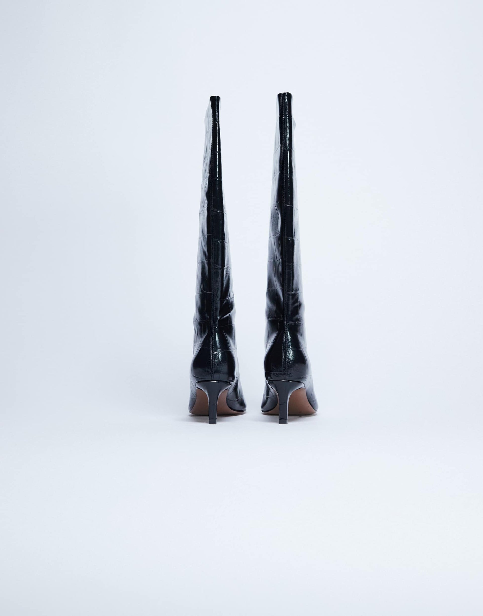 Topshop Tanya point toe knee high boot in black croc