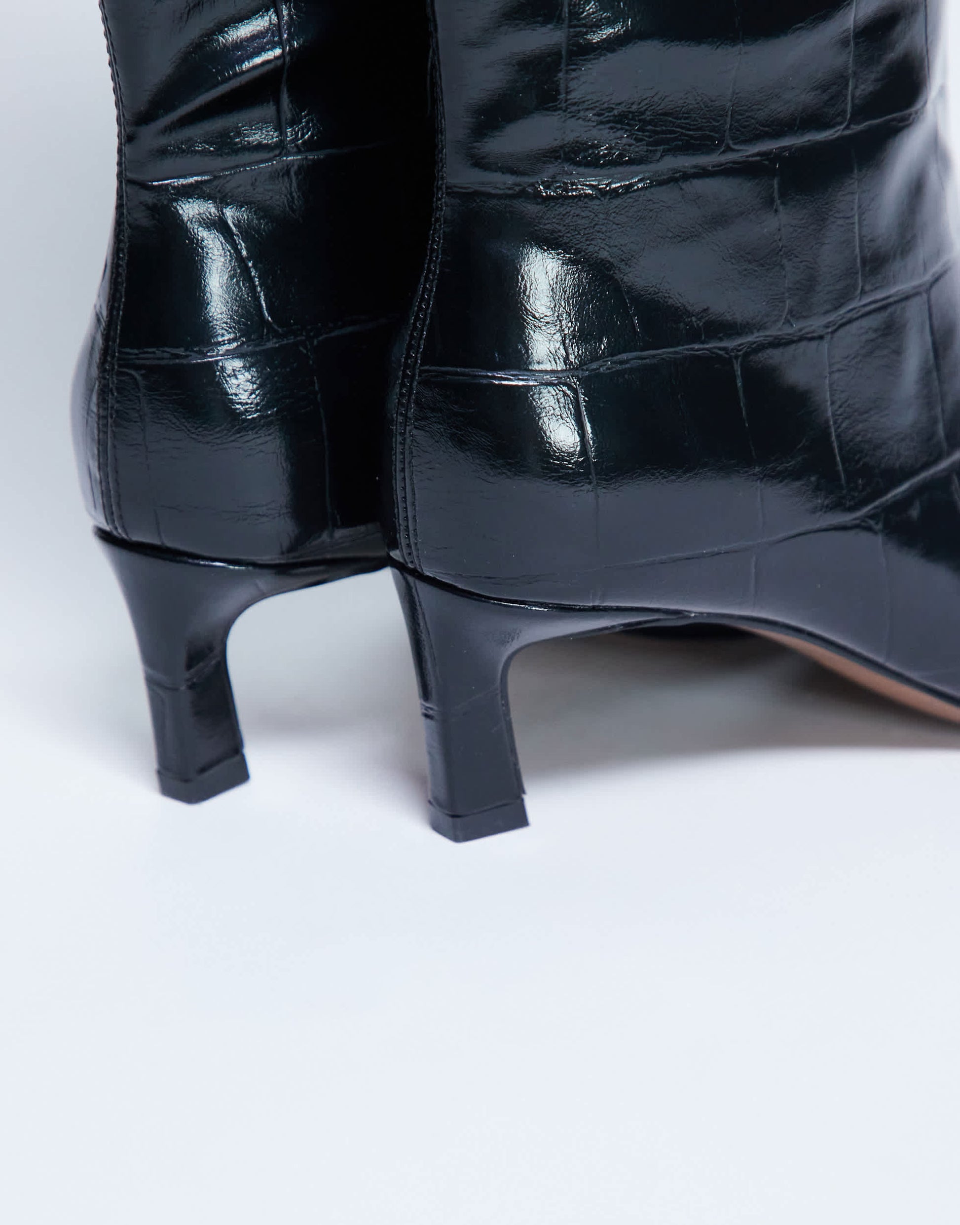 Topshop Tanya point toe knee high boot in black croc