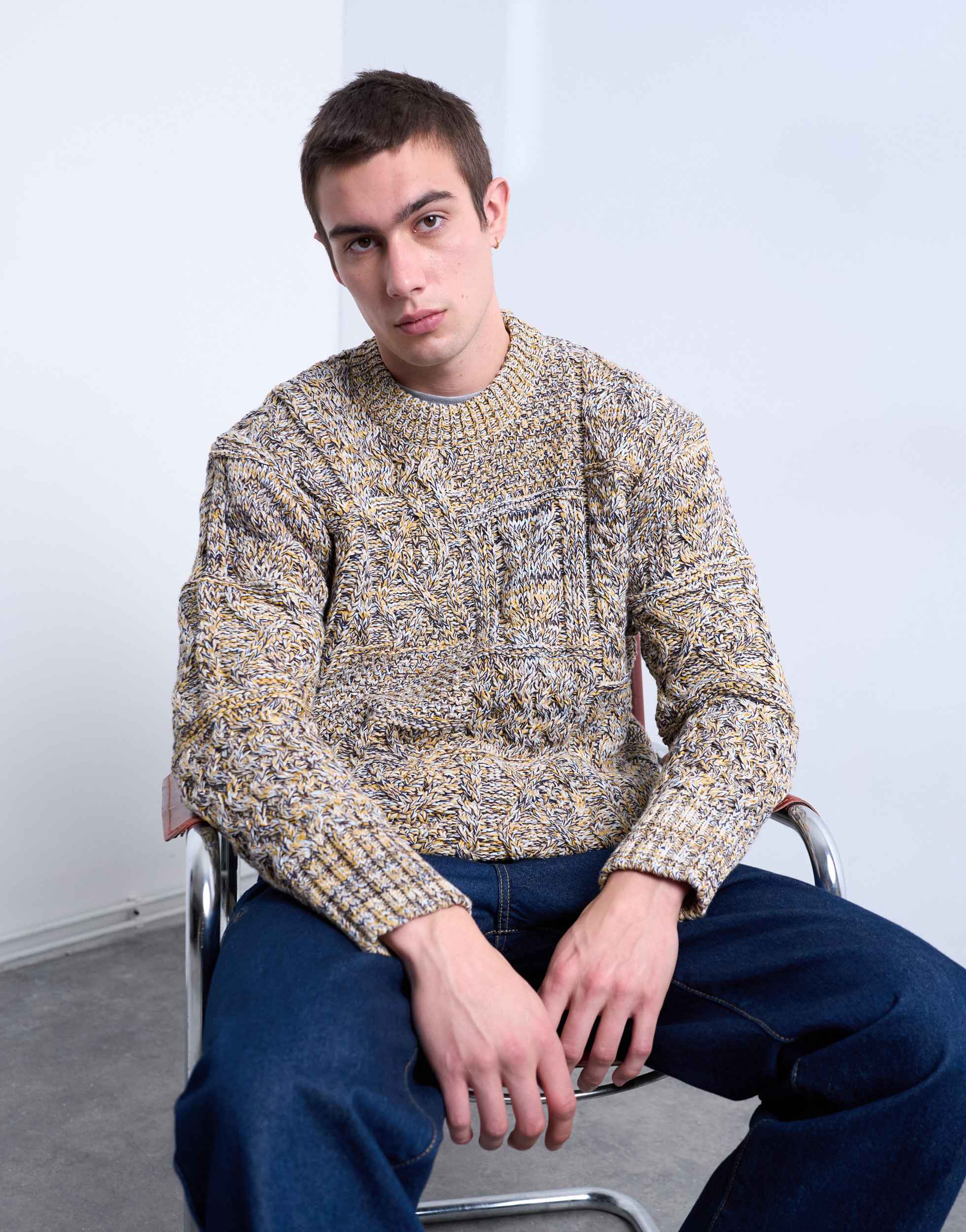 Topman regular fit cable knitted jumper in yellow twist