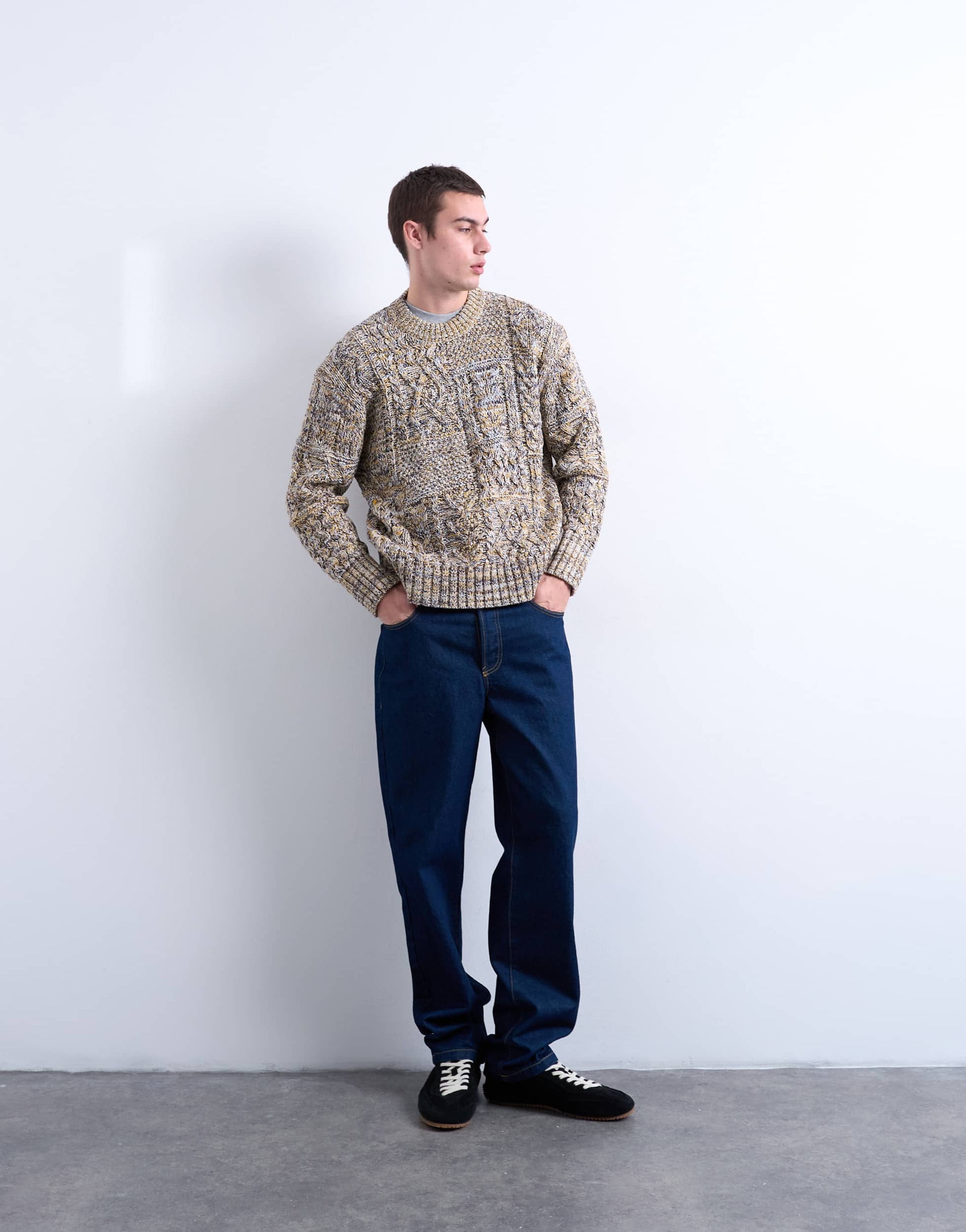 Topman regular fit cable knitted jumper in yellow twist