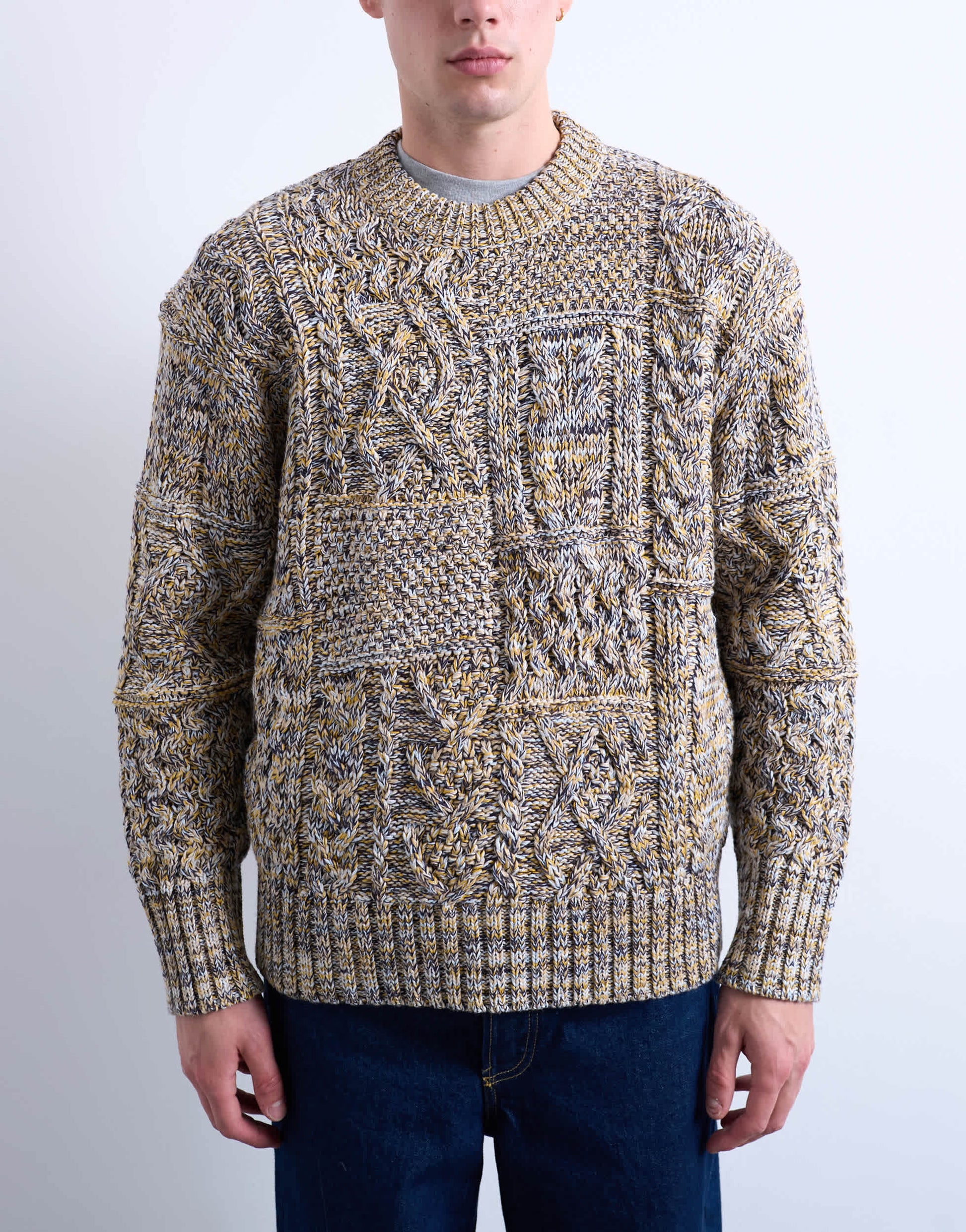Topman regular fit cable knitted jumper in yellow twist