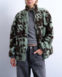 Topshop brown and teal cow print borg fleece jacket with contrast teal binding in multi