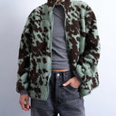 Topshop brown and teal cow print borg fleece jacket with contrast teal binding in multi