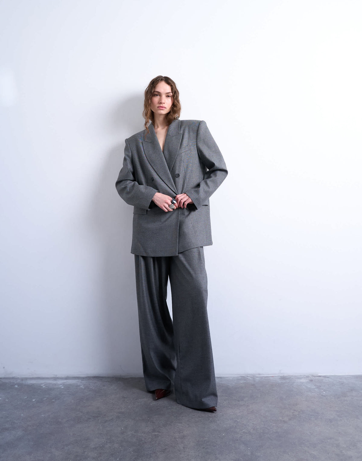 Topshop wide pleat trousers in grey