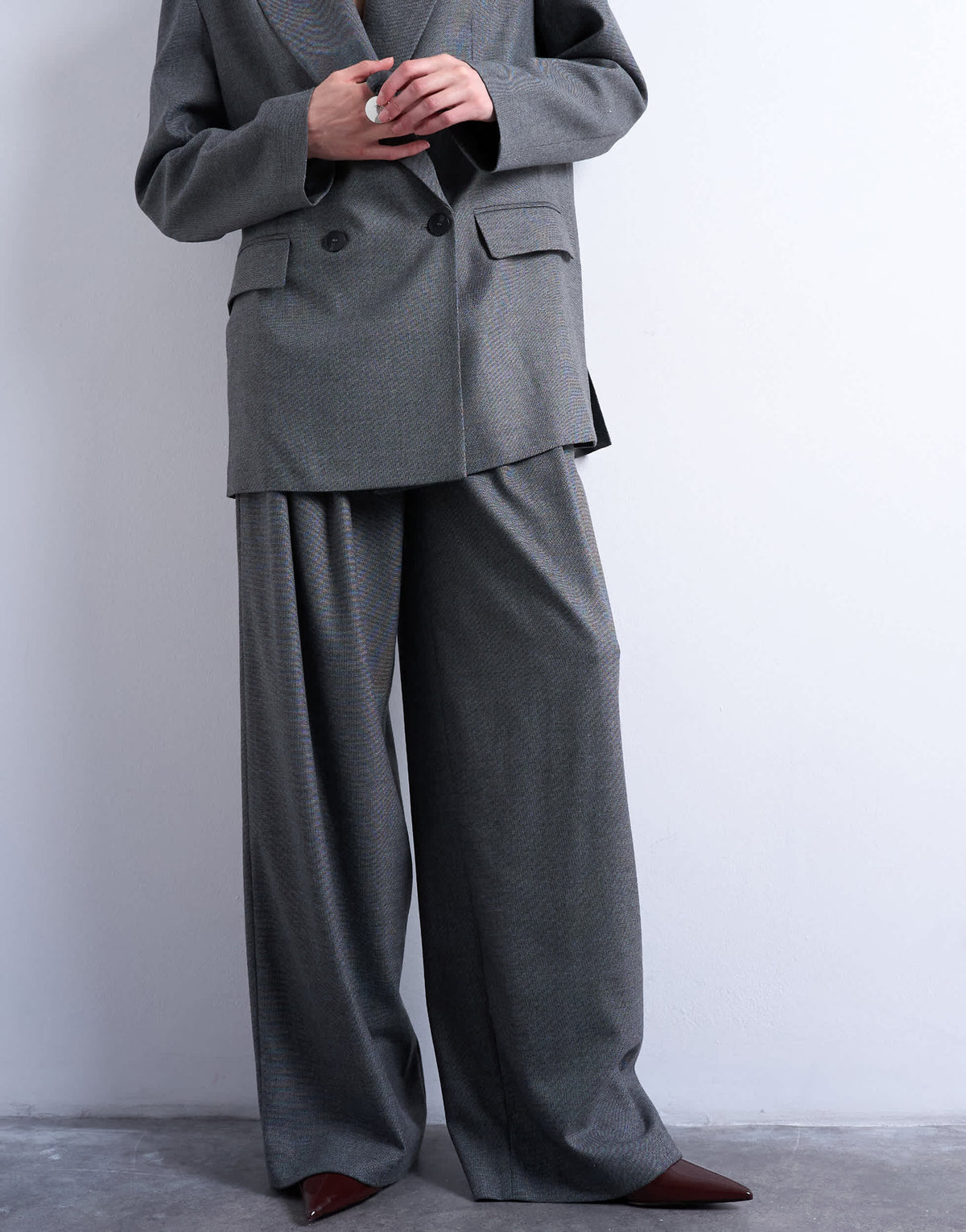 Topshop wide pleat trousers in grey