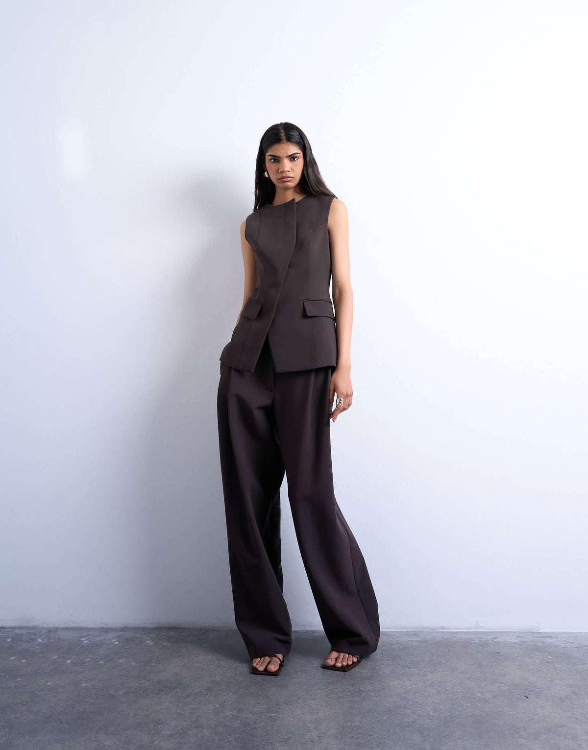 Topshop co ord asymmetric waistcoat in chocolate