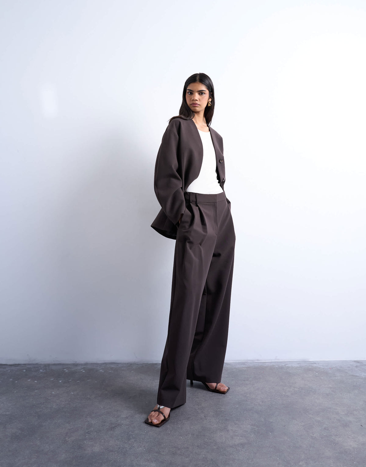 Topshop double pleat suit trouser in brown