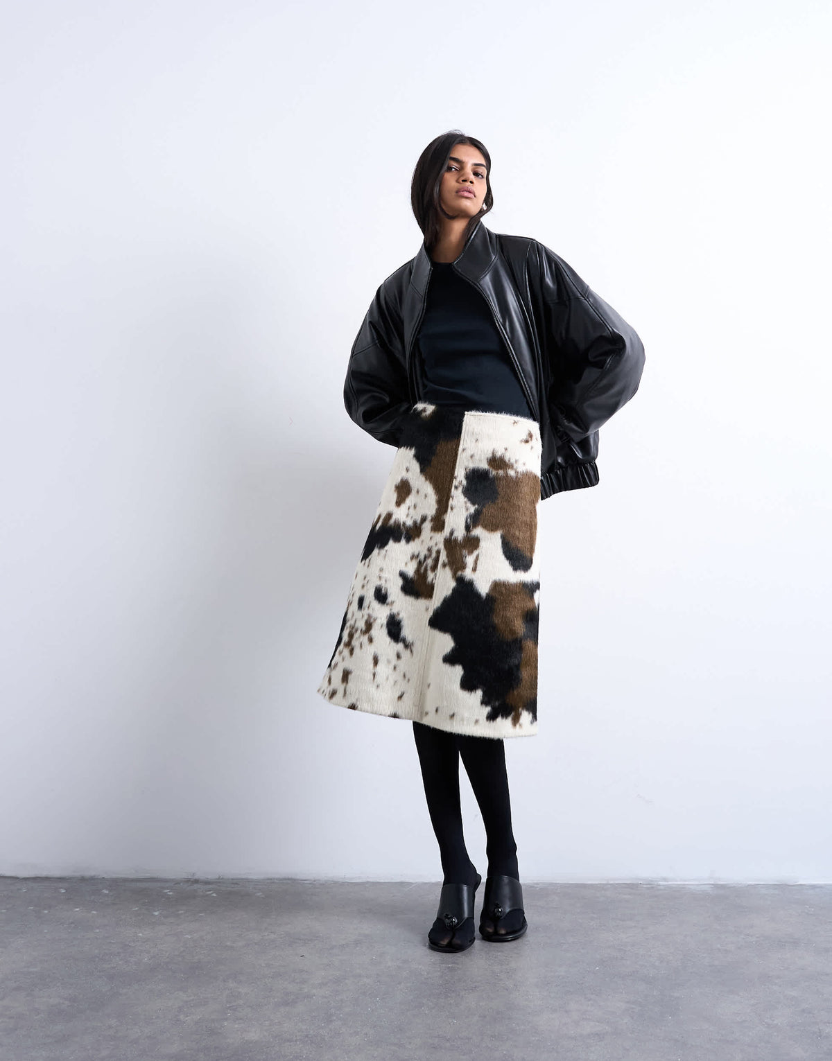 Topshop fax fur pony skin a-line midi skirt in cow print