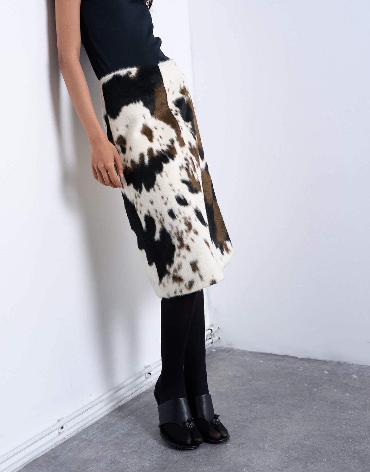 Topshop fax fur pony skin a-line midi skirt in cow print