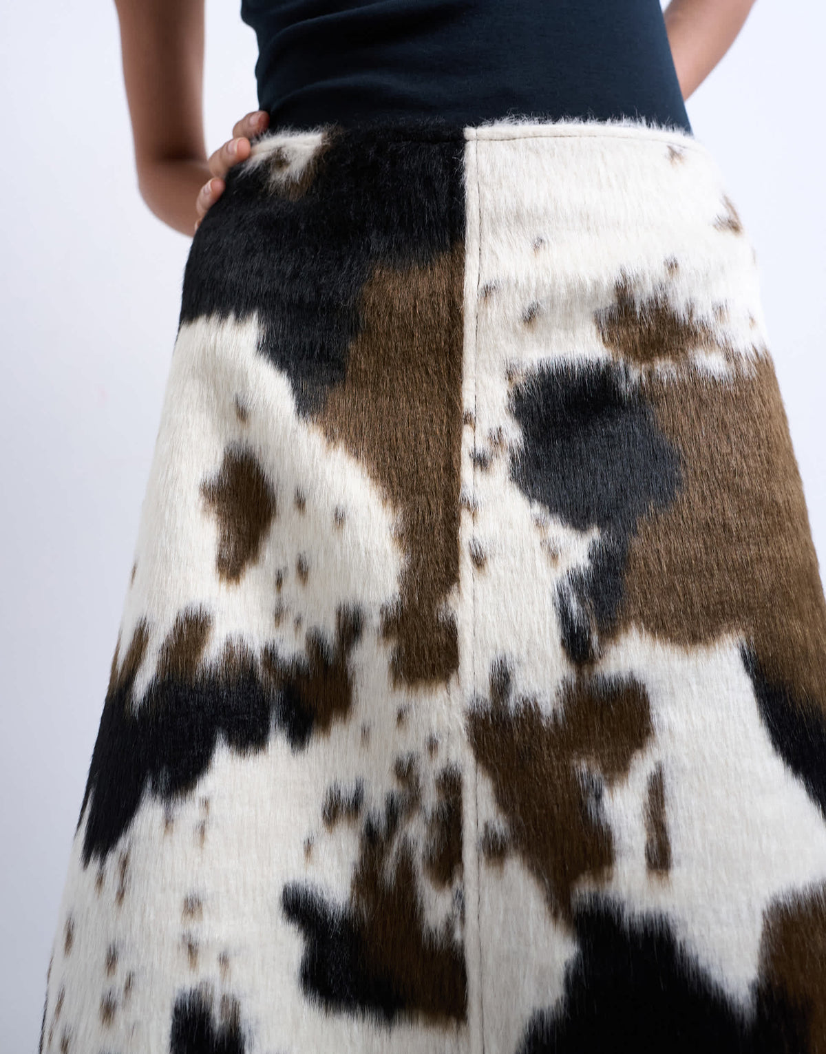 Topshop fax fur pony skin a-line midi skirt in cow print