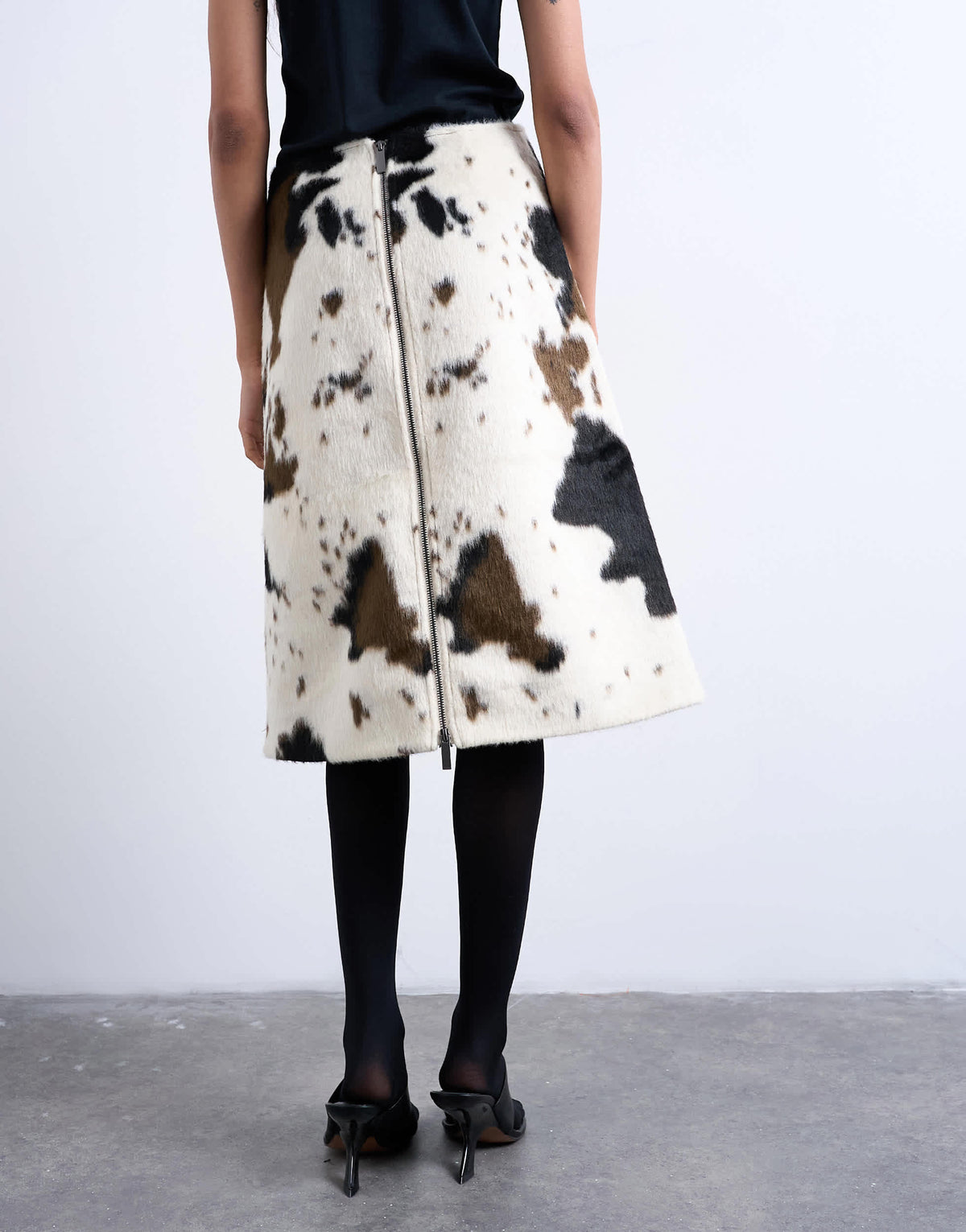 Topshop fax fur pony skin a-line midi skirt in cow print
