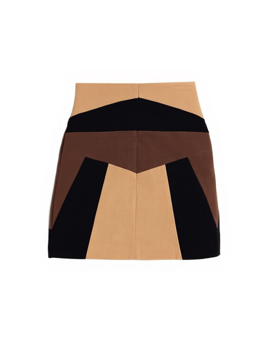 Topshop faux suede patchwork mini skirt in brown