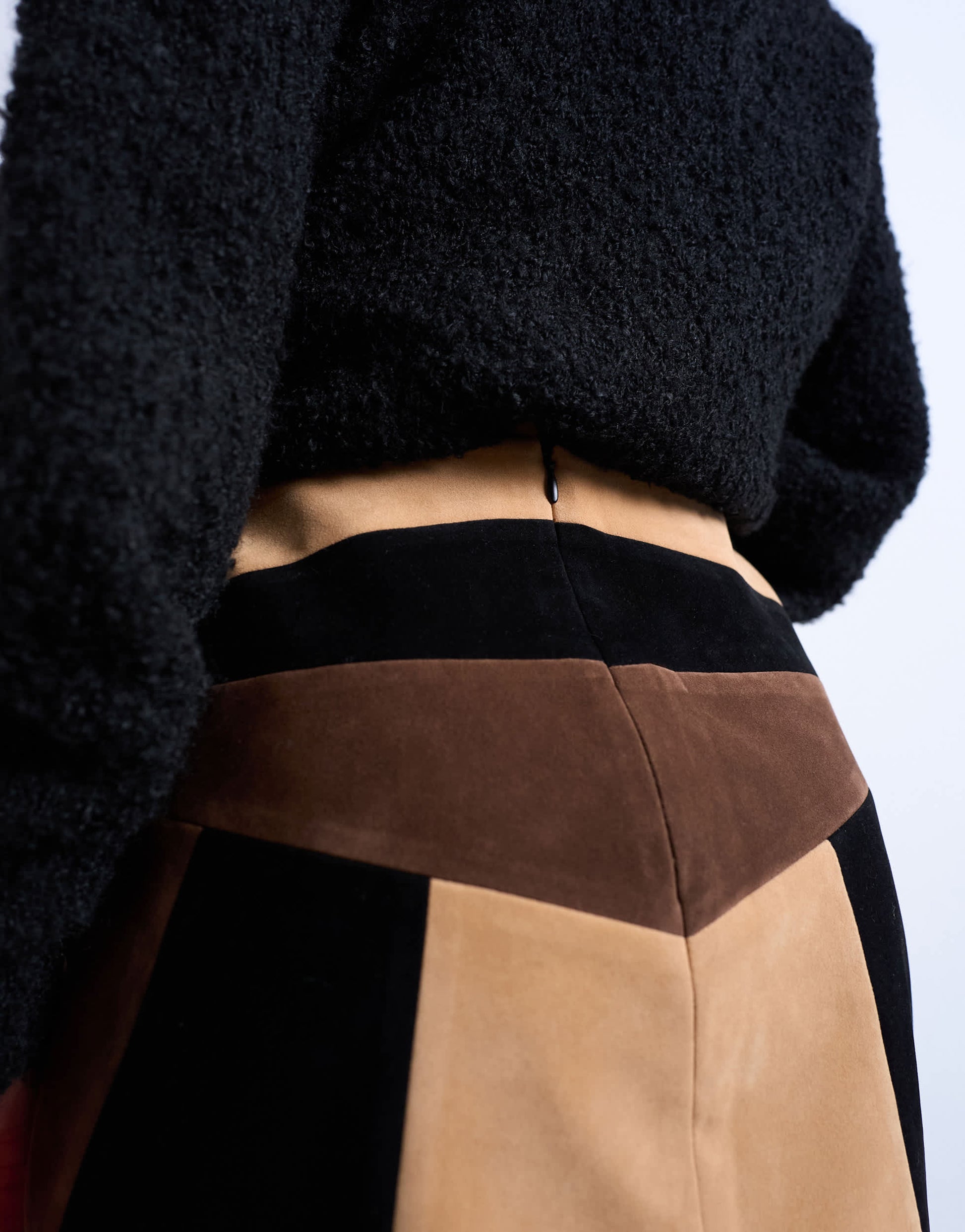 Topshop faux suede patchwork mini skirt in brown