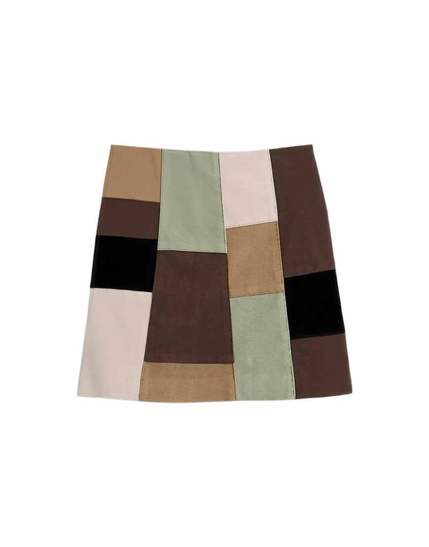 Topshop faux suede patchwork mini skirt in multi