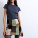 Topshop faux suede patchwork mini skirt in multi