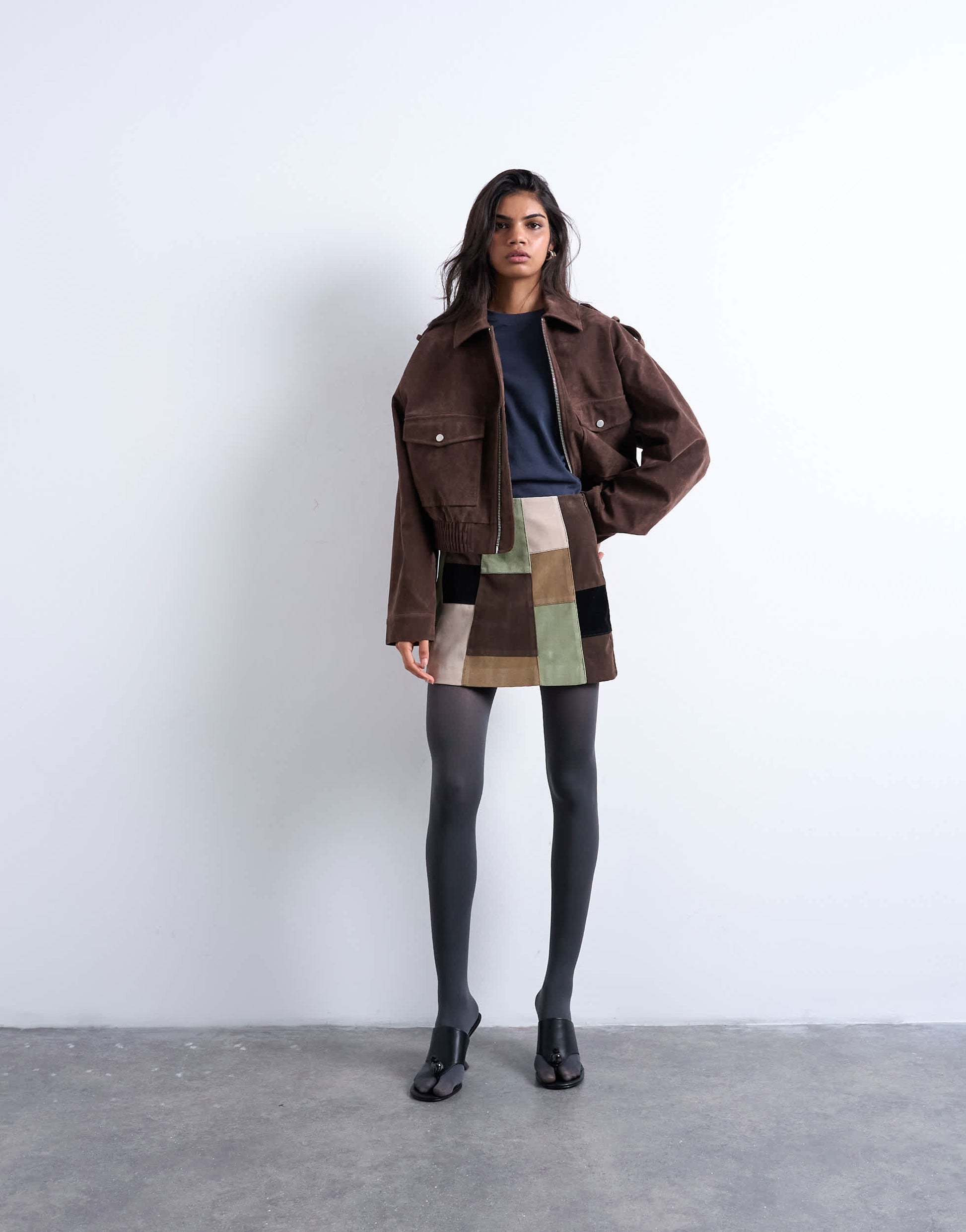 Topshop faux suede patchwork mini skirt in multi