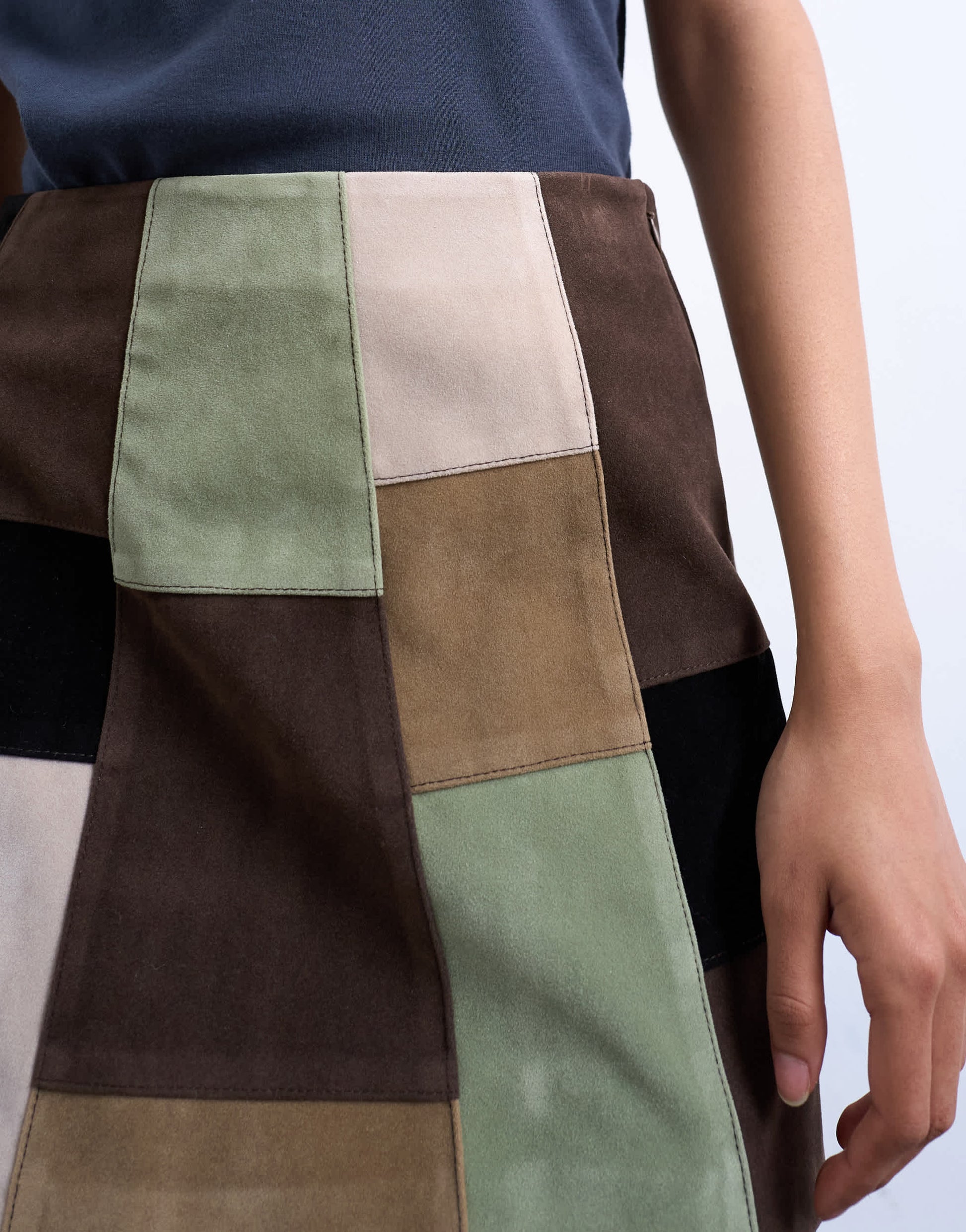 Topshop faux suede patchwork mini skirt in multi